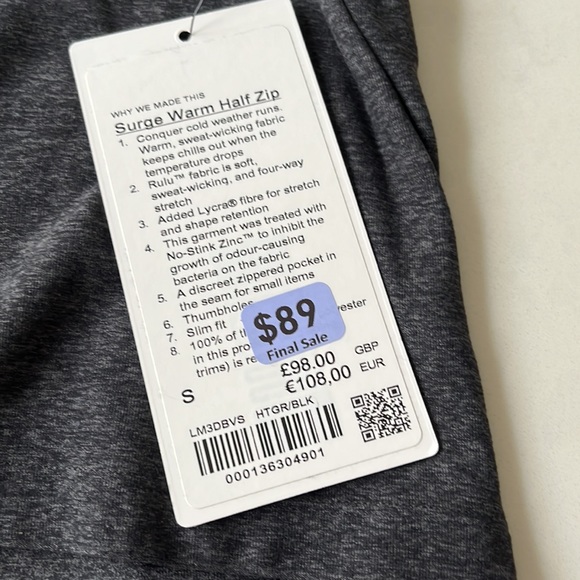 Lululemon Men’s Surge Warm Half Zip Size Small - Picture 4 of 5